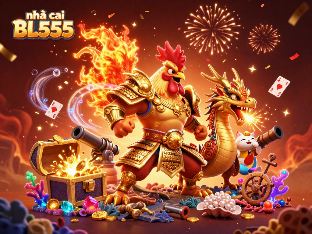 Engage with the exciting energy of nhà cái BL555 in a vibrant 3D illustration featuring unique gambling characters.